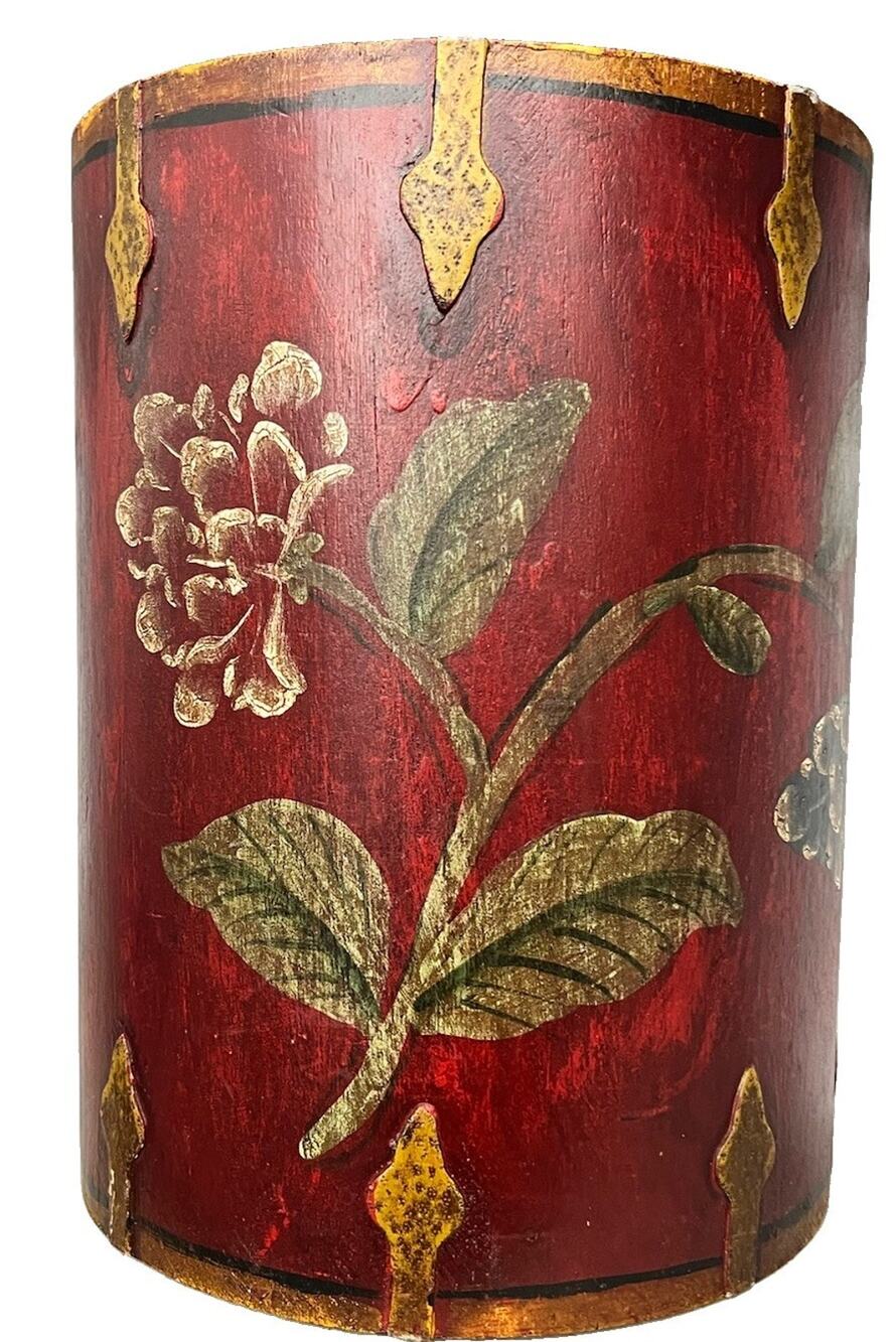 Hand Painted Rustic Wooden Cylinder Vase 14 in x 9 in Floral Farmhouse Decor